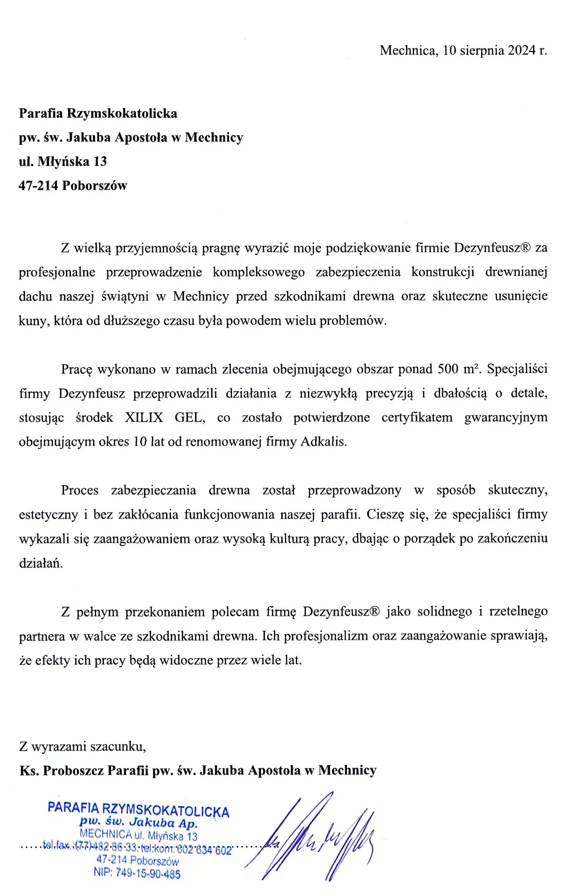 Referencje-Mechnica-Kościół-Szkodniki-Drewna