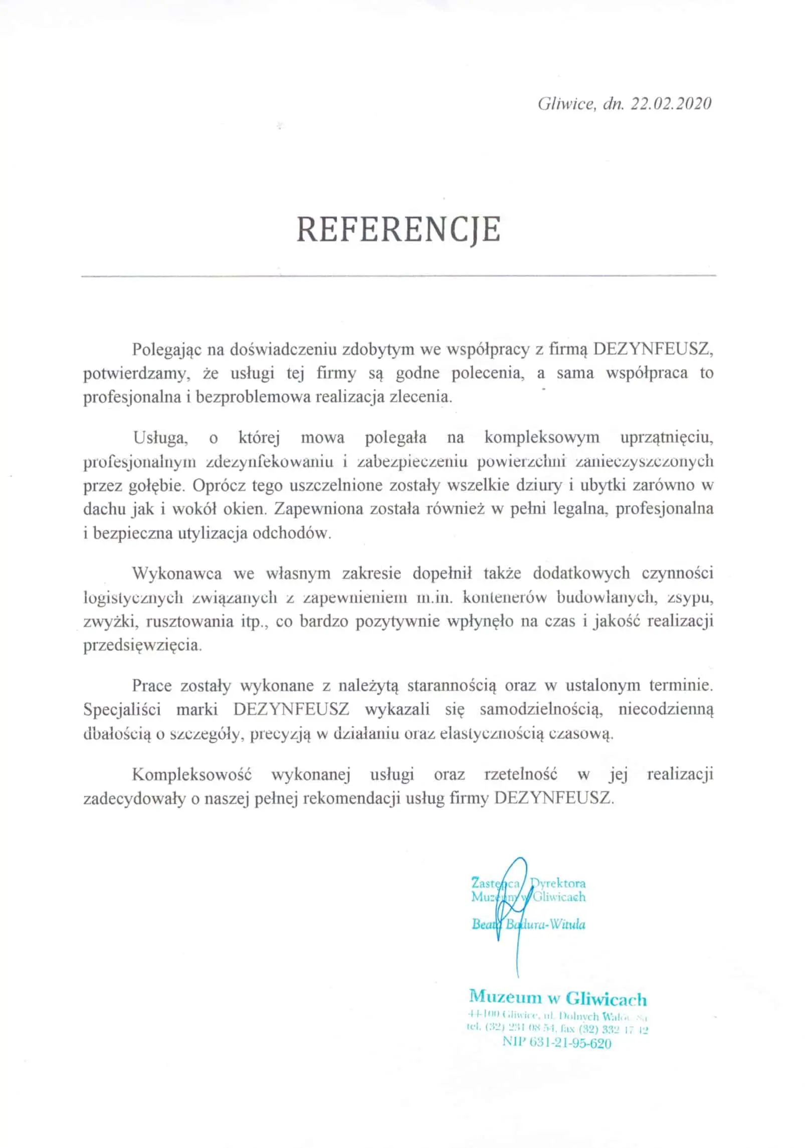 Referencje Muzeum w Gliwicach